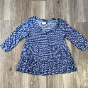 Maeve Blue and White Puff Sleeve Smocked Blouse